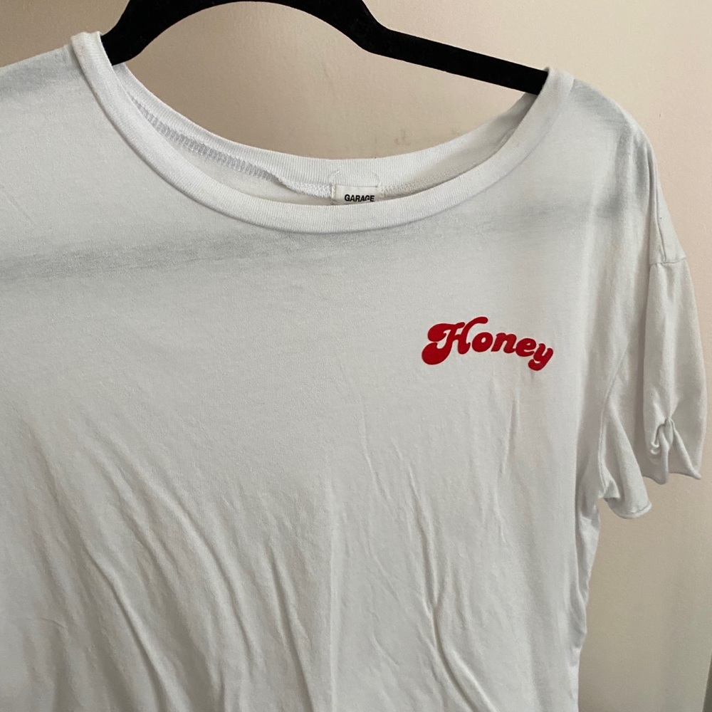 garage white graphic crop top